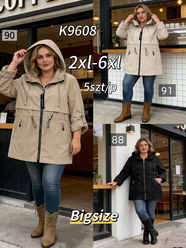 Kurtki damskie cienki Roz 2XL-6XL, 1 Kolor .Paczka 5 szt